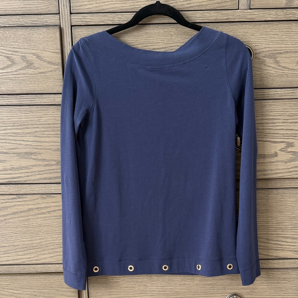 Lilly Pulitzer Navy Long Sleeve Top with Gold Accents